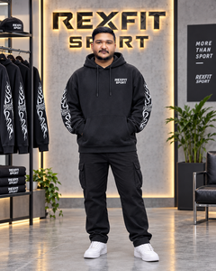 Mens <b>Black</b> <b>Zipper</b> <b>Hoodie</b> Flame Sleeve Back Graphic Heavyweight Fleece Winter Streetwear Sweatshirt Oversized Breathable Custom - Product Image 2
