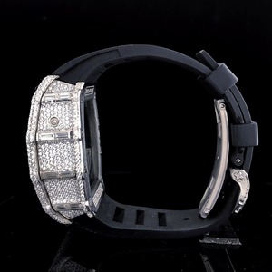Montre mécanique carrée Iced Out avec lunette diamantée, chronographe, bracelet en acier inoxydable, affichage analogique, style Hip Hop, 20 mm pour homme - Product Image 2