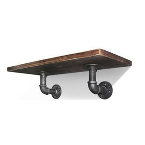 Industrial Wood <b>Wall</b> <b>Shelf</b> Single Tier Cast Iron Bracket <b>Mounted</b> Storage Rack for Living Room - Product Image 1