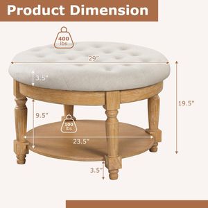 29 Inch 2-Tier Tufted Footrest Ottoman Large Round Coffee <b>Table</b> <b>with</b> Flip-Up Top Upholstered <b>Stools</b> & Ottomans - Product Image 5