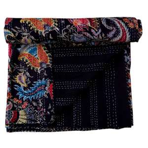 Couvre-lit Kantha indien fait main en coton, imprimé d'oiseaux, décoration intérieure indienne, vente en gros - Product Image 6