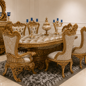 Ensemble de table et chaises de style impérial européen, ensemble de table à manger haut de gamme avec 8 chaises rembourrées, meubles de salle à manger pour la maison - Product Image 6