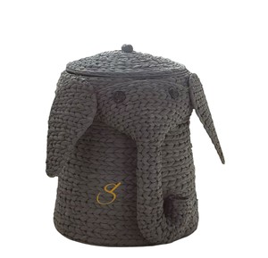 Cesta de Jacinto de Agua con Forma de Elefante, con Tapa Extraíble, Gris Oscuro, Organizador Decorativo Tejido para Juguetes - Product Image 4