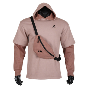 Custom Men's Layered <b>Short</b> <b>Sleeve</b> <b>Hoodie</b> Two Tone 100% Cotton Streetwear Pullover Private Label OEM Manufacturer - Product Image 1