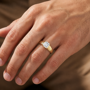 Premium Moissanite Engagement <b>Ring</b> Asscher Cut Diamond 14K Yellow <b>Gold</b> Plated Minimalist Anniversary Band for <b>Men</b> - Product Image 4