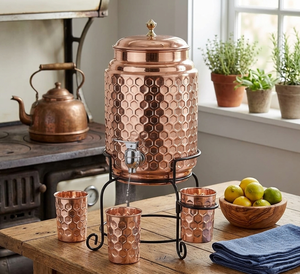 Contenedor dispensador de agua de cobre puro de calidad superior, maceta y utensilios de diseño de flores impresas, tipo frío para uso doméstico - Product Image 2