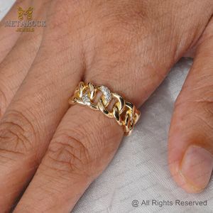 Anillo de banda completa estilo cubano de oro amarillo de 14k con diamantes naturales pavé, joyería fina al por mayor - Product Image 6