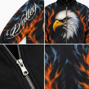 Ensemble survêtement de qualité supérieure avec imprimé Aigle Flammé, coupe ample, sweat à capuche zippé et pantalon avec poches latérales - Product Image 6