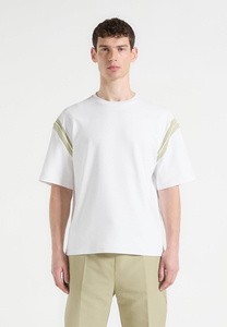Camiseta Blanca de Manga Corta para Hombre con Ribete en Contraste, Corte Regular, Cuello Redondo, Tejido de Punto Jersey, Algodón - Product Image 5