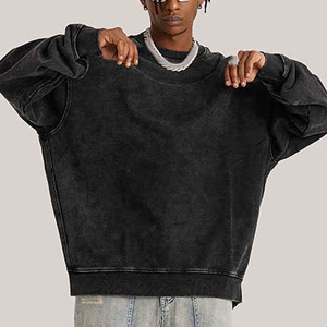 Sweat-shirt col rond vintage en molleton pour homme, personnalisé, 360 GSM, délavé à l'acide, avec poches, prix de gros abordable - Product Image 1
