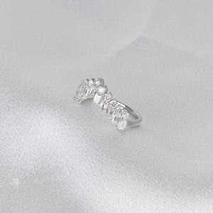 Bague en diamant de laboratoire Chevron en or blanc 14 carats, avec bande assortie incurvée en forme de V, style Art Déco, pavée à deux rangs, pour mariage ou promesse - Product Image 3