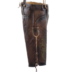 Shorts en cuir bavarois de qualité supérieure, couleur marron uni, taille élastique, coupe ajustée, écologiques, anti-plis - Product Image 5
