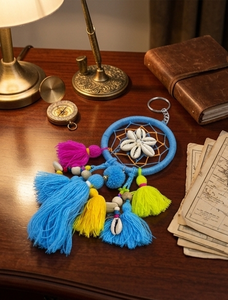Colorful <b>Tassel</b> Dreamcatcher Keychain With Shell Beads And Fringe Decorative Accessory - Product Image 1