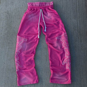 Pantalon de survêtement formel en velours côtelé à double taille personnalisé, avec cordon de serrage, effet délavé soleil, délavé à l'acide, couleur unie, style Hip Hop - Product Image 4