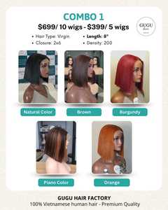 GUGU Hair Combo 5 8-inch <b>Bob</b> <b>Wigs</b> Virgin Vietnamese Human Hair 2x6 Closure 200 Density Lace Front <b>Wigs</b> with beautiful color - Product Image 1