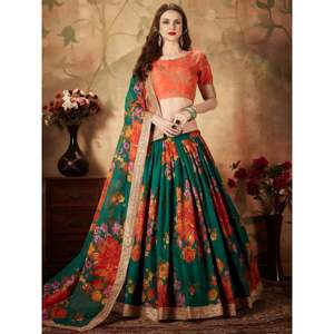 Wedding Apparel <b>Marvelous</b> Green <b>Printed</b> Organza Plus Size Lehenga Choli for Festivals - Product Image 2
