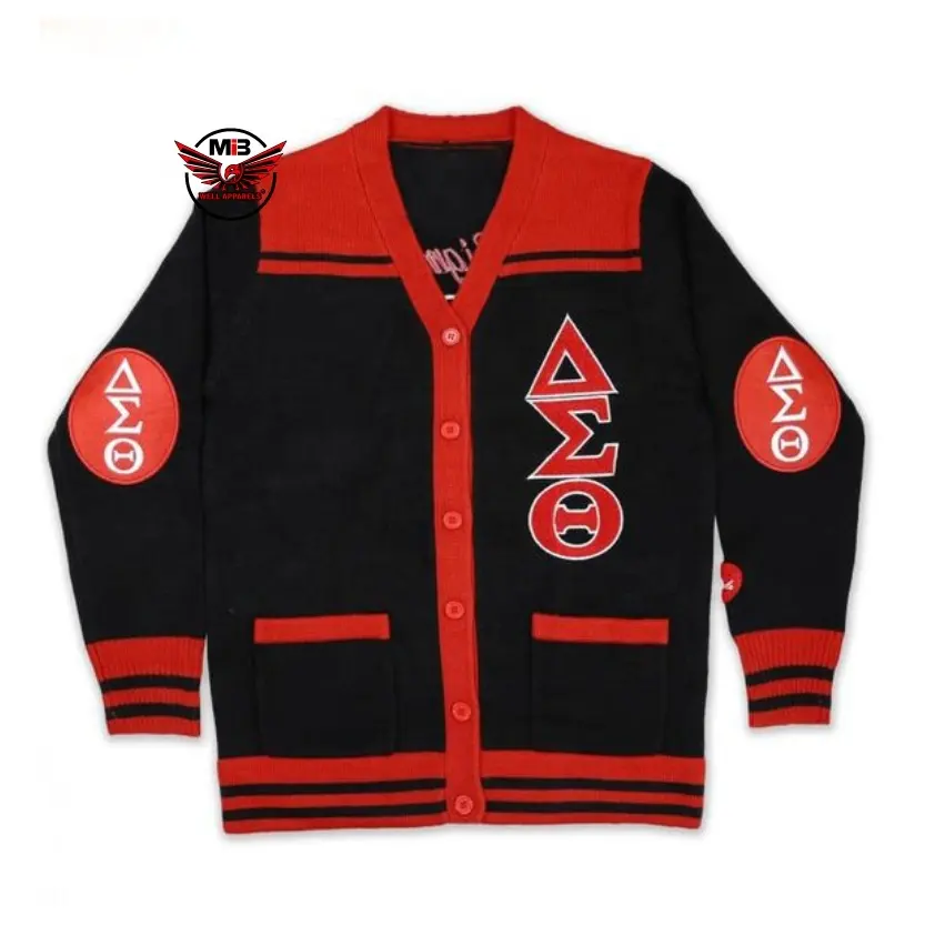 Delta Sigma Sorority DST women Contrast colors Black, Red full Button closure Cardigan sweater