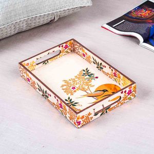 Ensemble de 3 plateaux de rangement en bois laqué, rectangulaires, motif oiseau rose, empilables, modernes, pour salle de bain, bijoux, compatibles lave-vaisselle, multifonctionnels - Product Image 5