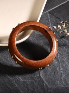 Wholesale Handcrafted Sheesham Wooden Bangle with Brass Studs Inlay Indian <b>Boho</b> Ethnic Solid Wood Cuff <b>Bracelet</b> for Women Gift - Product Image 6