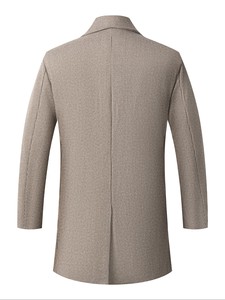 Manteau en laine croisé pour homme, à revers crantés, long, épais, à manches classiques, en tissu tissé, gris - Product Image 3