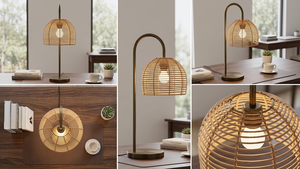Lámpara de Escritorio Minimalista Tradicional, Base de Metal, Pantalla de Ratán, Recubrimiento en Polvo, Luz Cálida Amarilla, E26 E27, Uso Interior, Lumetal Vietnam - Product Image 3