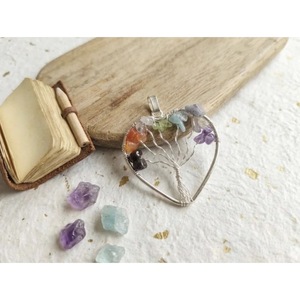 7 Chakra Tree of Life Pendant Handmade Natural Amethyst Crystal Pendant with <b>Heart</b> Wholesale Gemstone Jewelry From India - Product Image 1