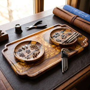 Collection de plateaux de service multifonctionnels décoratifs en bois et résine de luxe, style rivière, faits à la main, avec sous-verres - Product Image 1