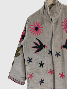 Veste en coton brodée de fleurs, col montant, manches longues, style Prairie Chic, grande taille, manteau long pour femme, broderie à la main - Product Image 3
