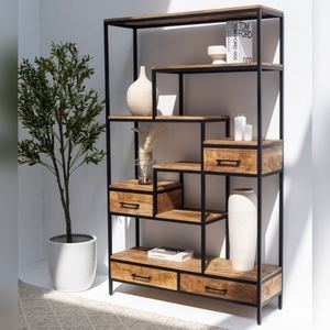 Bibliothèque industrielle en bois Vandana Altis Vesta, design moderne en métal et bois, meuble de rangement - Product Image 1