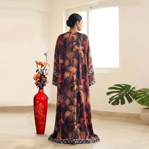 Stylish Satin <b>Printed</b> Abaya Shrug for Women Arabic Open Front Long Abaya Cardigan with Border Design Modest <b>Islamic</b> Fashion Wear - Product Image 2