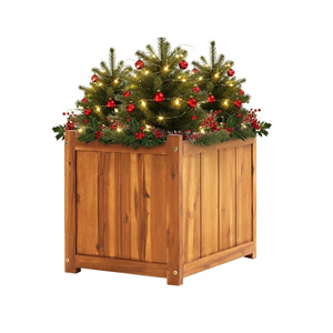 Jardinière carrée élégante pour fleurs avec doublure en plastique, jardinière de jardin en bois massif naturel du Vietnam - Product Image 1