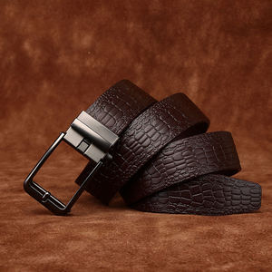 Cinturón de Cuero Negro con Grabado de Patrones de Cocodrilo, Hebilla Automática, Cinturón Formal de Negocios para Hombre - Product Image 2