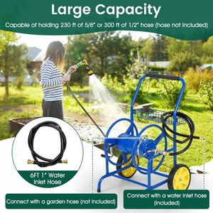 Carrello Avvolgitubo da Giardino con 2 Ruote e Cesto Portaoggetti - Organizzatore Comodo per Tubi da Esterno - Product Image 6