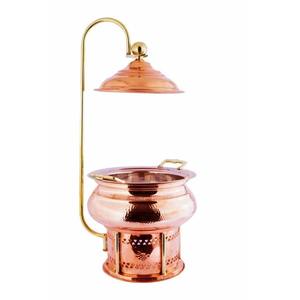 Juego de calentadores de comida de lujo de cobre martillado con soporte de tapa elevable de gancho alto dorado, estilo indio, redondo, para buffet, para restaurantes - Product Image 1