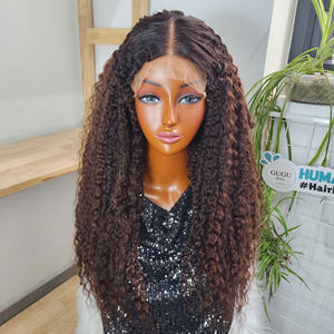 Perruque complète en dentelle bouclée brune foncée ombrée, cheveux humains birmans, perruque frontale en dentelle à cuticules alignées, pour femmes noires - Product Image 1