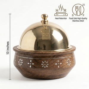 Juego de Cazuelas de Lujo de Madera para Calentar Comida, con Tapa de Acero Inoxidable Esmaltado y 3 Piezas con Incrustaciones de Madreperla - Product Image 3