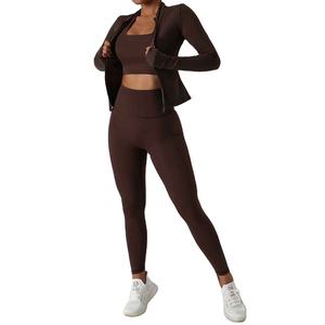 Nouvel ensemble de vêtements de sport personnalisés avec logo : soutien-gorge de sport doux, leggings de yoga, pantalon, veste à manches longues, vêtements de fitness pour femmes - Product Image 1