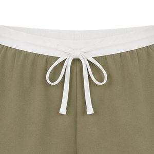 Olive Green Women Two Piece Shorts Set Square Neck Button Crop <b>Top</b> White Floral Embroidery Casual Summer Cotton Lounge Wear - Product Image 5