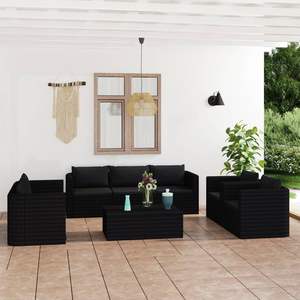 Ensemble de salon de jardin en acier noir thermolaqué avec rotin PE et polyester, mobilier d'extérieur élégant - Product Image 1