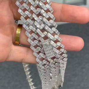 สร้อยคอแบบ Cuban Link ประดับเพชรทรงบาแกตต์ขนาด 14 มม. สุดหรู เงินแท้ 925 ประดับเพชร VVS มอยส์ซาไนต์ สไตล์ฮิปฮอปสำหรับผู้ชาย - Product Image 2