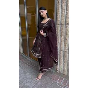 Conjunto de pantalón y Dupatta de fiesta para mujer de diseñador-Aspecto elegante y elegante - Product Image 1