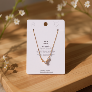 Collana Zn Acuario in acciaio inossidabile placcato oro con zirconi cubici, gioielli zodiacali per donna - Product Image 2