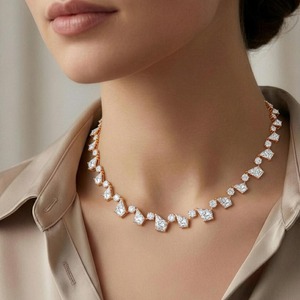 Collar de tenis con diamantes cultivados en laboratorio de corte redondo y en forma de cometa, joyería fina de alta gama - Product Image 1