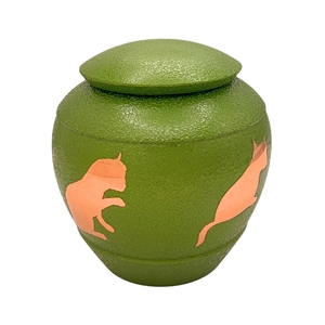 Green Pet Cremation <b>Urn</b> with Orange <b>Cat</b> Silhouettes Customizable Design for Dog or <b>Cat</b> Memorial Keepsake Jar - Product Image 1