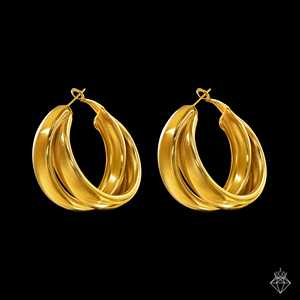 PRAO Dual Layer Golden <b>Hoops</b> Anti-Tarnish <b>Fine</b> <b>Earings</b> - Product Image 1