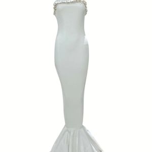 Elegant Strapless Satin Mermaid Wedding <b>Dress</b> With Ruffles Floor-Length Formal Gown - Product Image 5