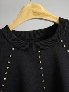 Women Rhinestone Solid Long Sleeves <b>Knit</b> Sweater and Wide Leg Pants Two Piece <b>Set</b> - Product Image 4