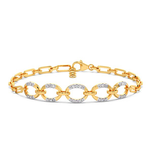 Bracelet en diamants à cinq cercles entrelacés avec chaîne en or jaune et design central à cadre rond ouvert - Product Image 2