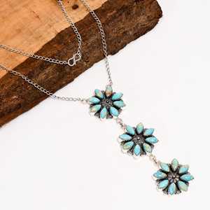 Blue Sea Sediment Jasper Floral <b>Necklace</b> Sterling Silver <b>Boho</b> Statement Jewelry Handmade Gift for Her Pendant - Product Image 4