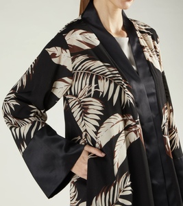Elegent <b>Tropical</b> leaf print abaya Elegant long sleeve abaya Loose fit shawl collar <b>dress</b> Silk maxi <b>dress</b> for women - Product Image 5